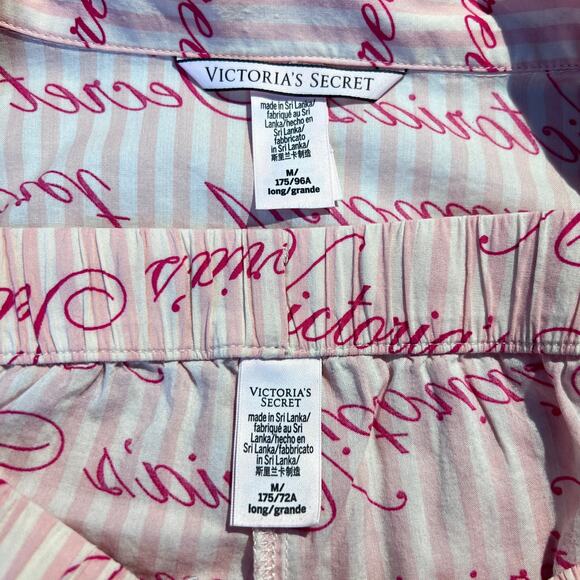 Victoria's Secret Pajama Matching Set Heritage Cotton Striped Pink Logo Coquette - Picture 8 of 9